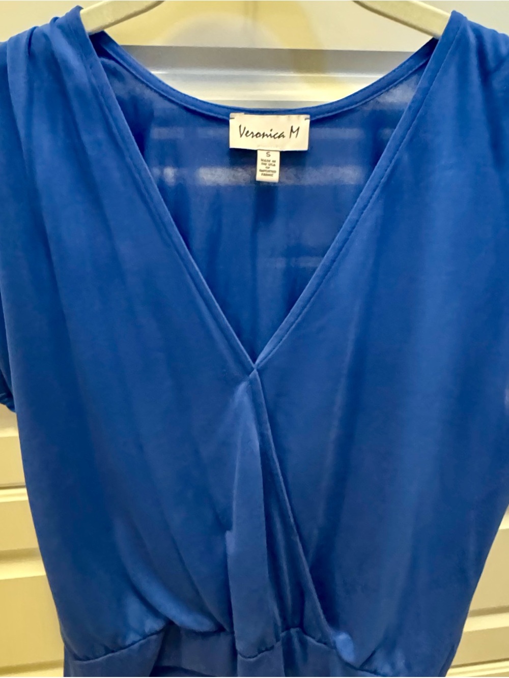 Veronica M Cobalt Blue Draped V-Neck Blouse – Size Small